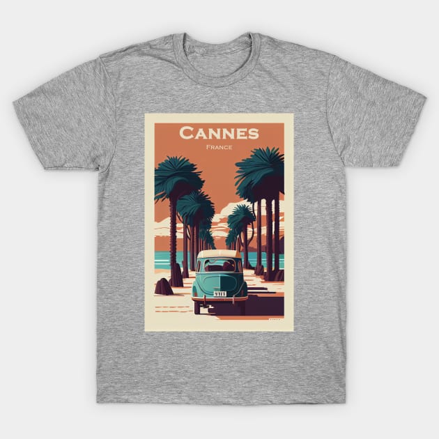 Vintage Cannes Travel Poster T-Shirt by GreenMary Design